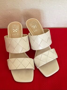 Vince Camuto Cream Woven Double-Strap Slides